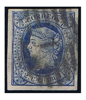Sello de España nº063 Isabel II. 2 cuartos Azul. Matasellos