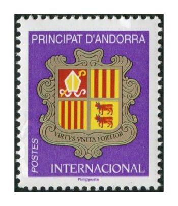 Sello Andorra Francesa 834 Escudo lila 2019
