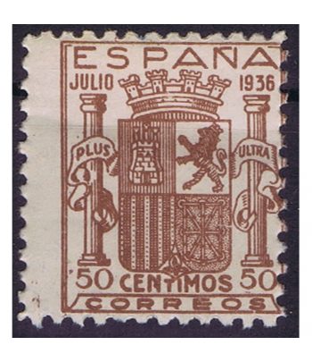 Sello de España 801 Escudo de España. Color Marrón. Falso  - 2 Filatelia.shop