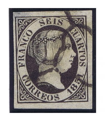 Sello de España nº 6 Isabel II. 6 cuartos negro. Matasellos.  - 1 Filatelia.shop