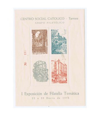 Hoja 4 Viñetas I Exposición de Filatelia Temática Tarrasa año 1956  - 1 Filatelia.shop