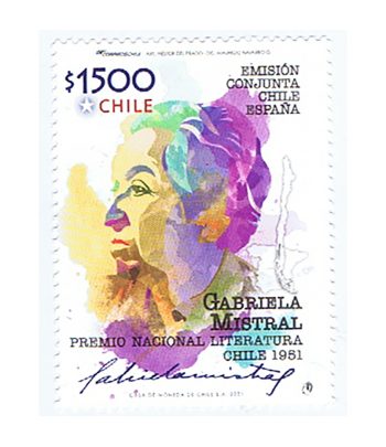 Sello Emisión conjunta Chile España 2021. Gabriela Mistral.  - 1 Filatelia.shop