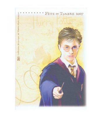 Cine. Francia 2007 Harry Potter Documento filatélico + 3 sellos